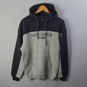 Bar Harbor Maine Men's Grey Black Pullover Hoodie Sz M Sweaterknit Cabincore